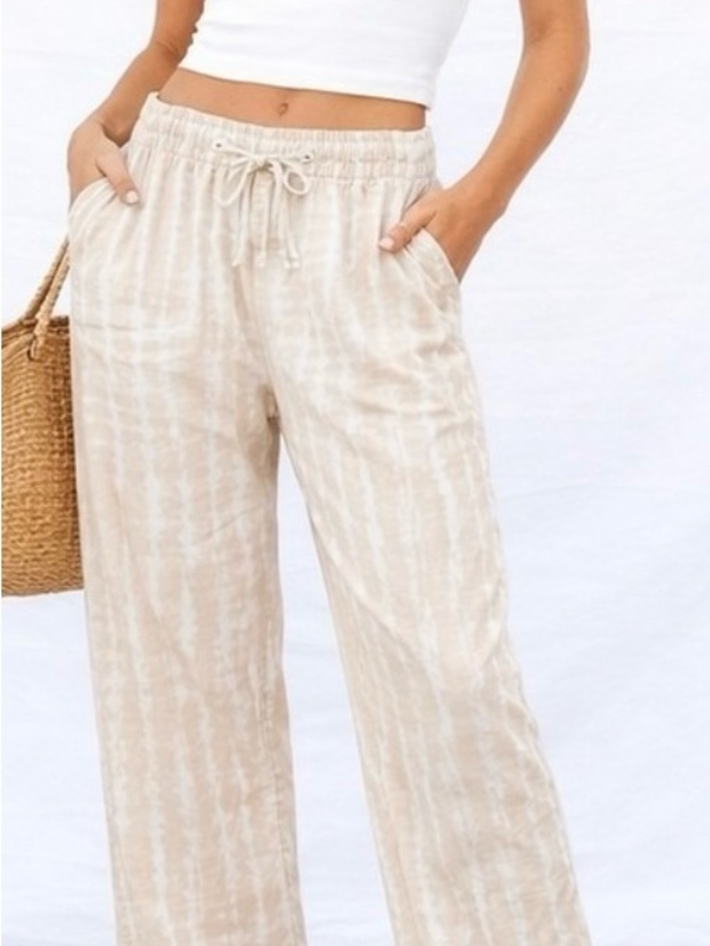 Old Navy NWT Cream Tie-Dye Wide Leg Lounge Pants Linen Blend Comfy LightweighT